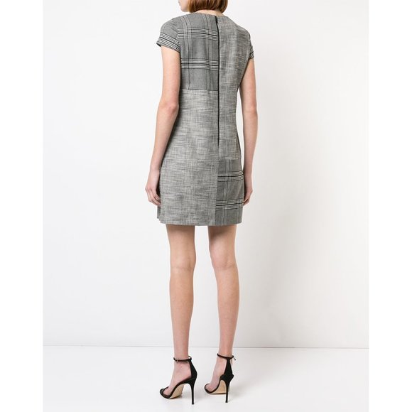 NWT Alice + Olivia Coley Plaid Dress Contrast Print Short Sleeve Black White 10 - Picture 2 of 9